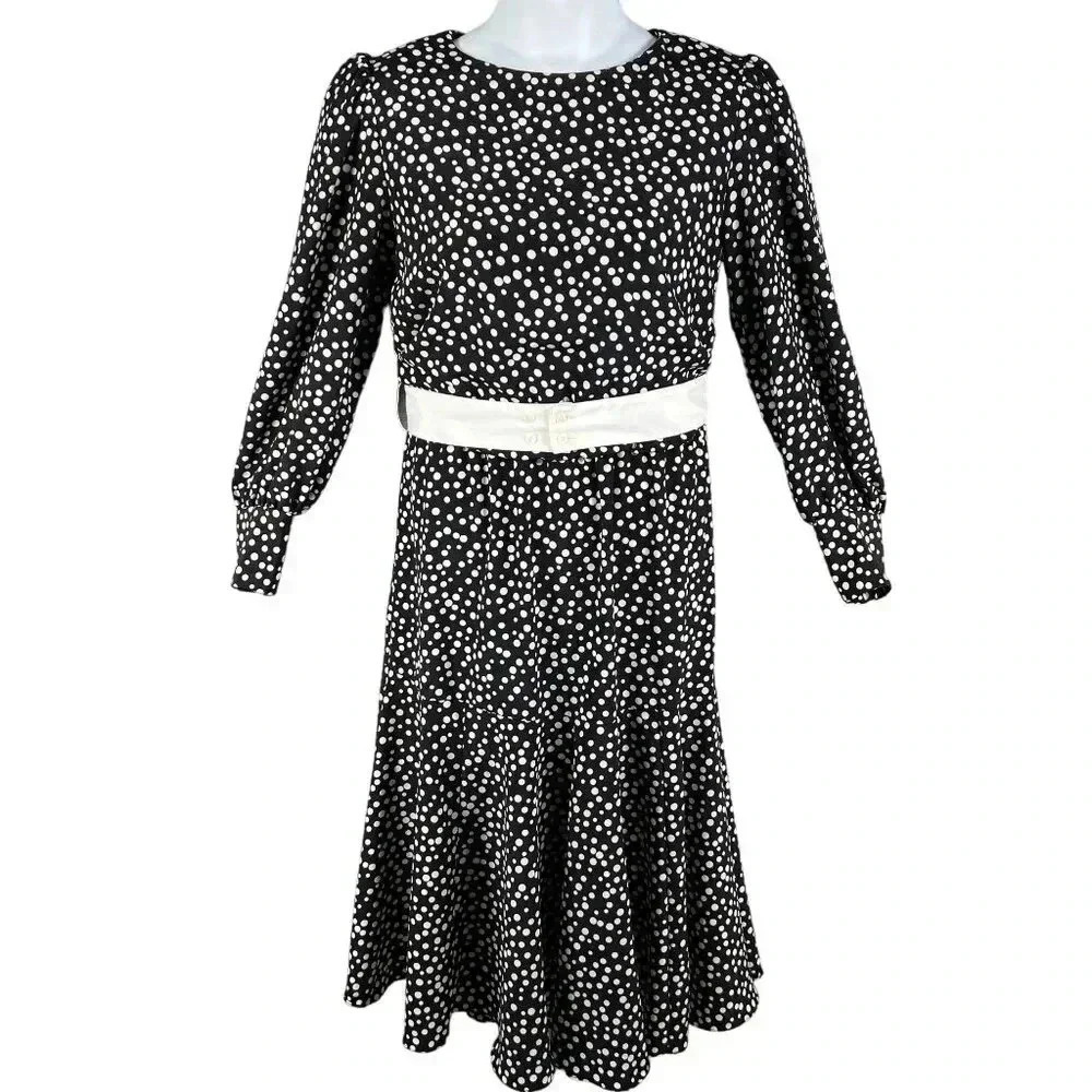 VTG L Rothschild San Francisco Womens L Blouson Dress Ruffle Hem Pearl Buttons